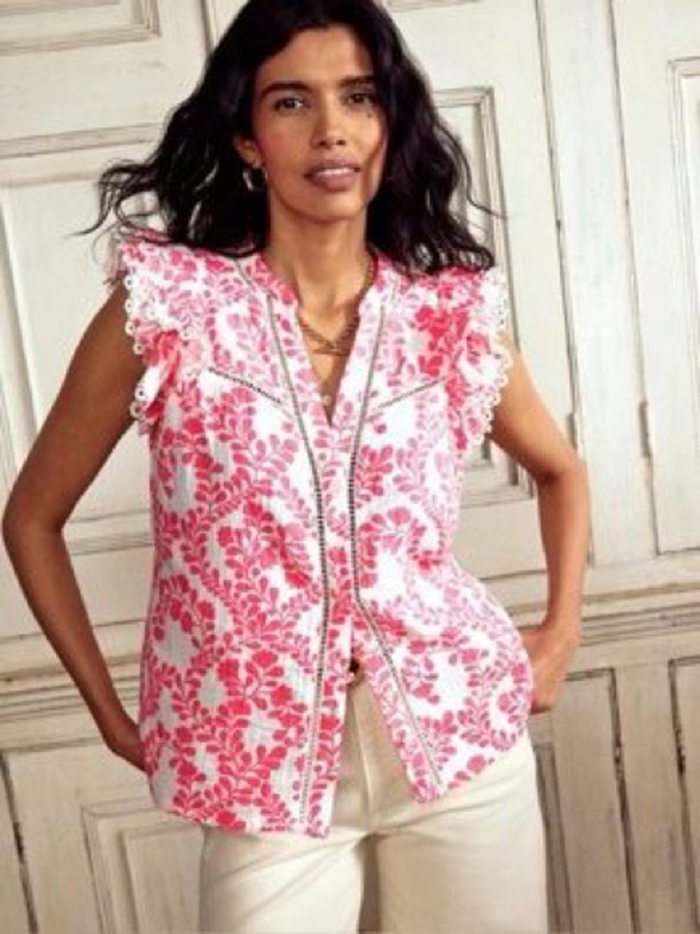Boden Pink Sleeveless Double Cloth 100% Cotton Top in Pink Floral - Picture 10 of 10